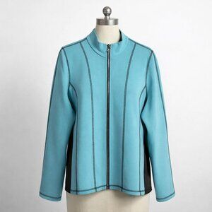 Joseph Ribkoff Full Zip Jacket Faux Leather and Embellished Crystal Blue Size 14